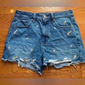 American Eagle Embroidered Distressed Blue Jean Mom Shorts Size 00
